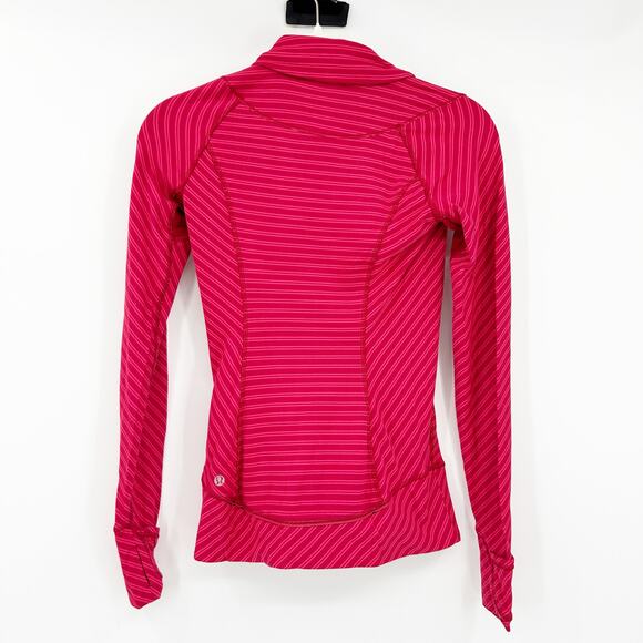 Lululemon Womens Athleisure Think Fast Thumbhole Pullover Size 2 Berry‎ Striped - Picture 7 of 7